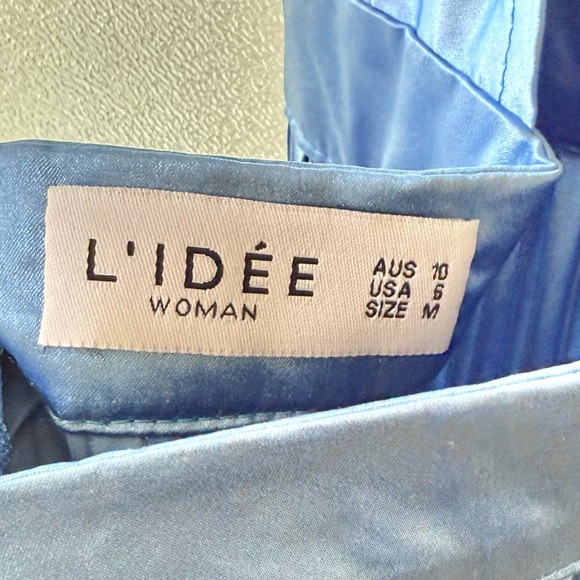 L’IDEE Chateau Pleated Halter Midi Dress Mediterranean Blue Sz 6 US - Picture 7 of 9